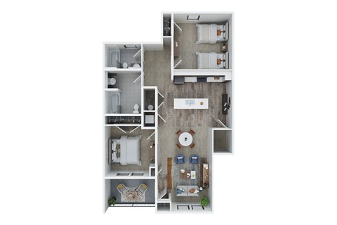 Floor plan for 2 beds, 2 baths, 1041 sqft